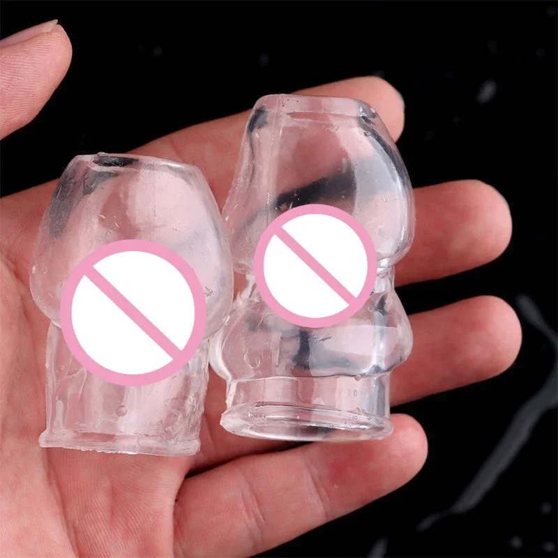 Комплект от 2 ТЕМИ, кратък противоскользящий Кристално прозрачен ръкав за главичката на пениса, уменьшающий чувствителност на главичката, пръстен за фиксиране на спермата, Петушиное пръстен за мъже . ' - ' . 2