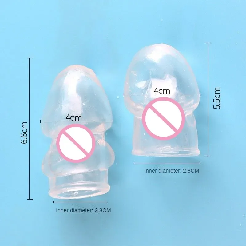 Комплект от 2 ТЕМИ, кратък противоскользящий Кристално прозрачен ръкав за главичката на пениса, уменьшающий чувствителност на главичката, пръстен за фиксиране на спермата, Петушиное пръстен за мъже . ' - ' . 5