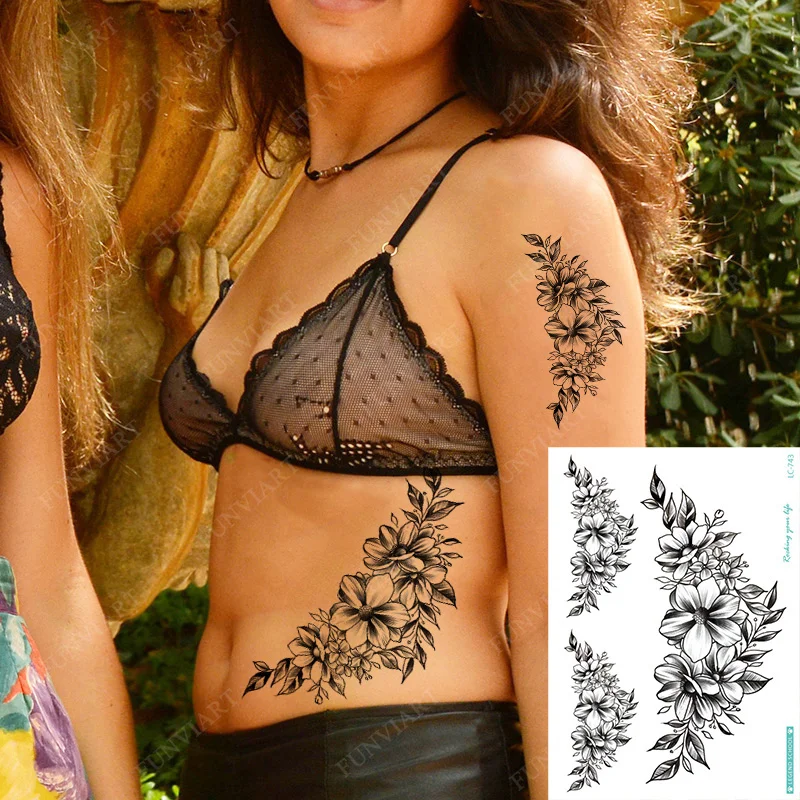 Етикети за еднократна употреба с татуировка във формата на пеперуда и цвете Водоустойчив фалшива татуировка за жени и мъже на задната страна на ръката Елегантни татуировка във формата на вълк, Боди арт . ' - ' . 1