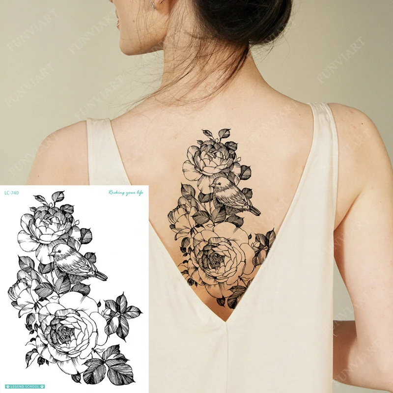 Етикети за еднократна употреба с татуировка във формата на пеперуда и цвете Водоустойчив фалшива татуировка за жени и мъже на задната страна на ръката Елегантни татуировка във формата на вълк, Боди арт . ' - ' . 2