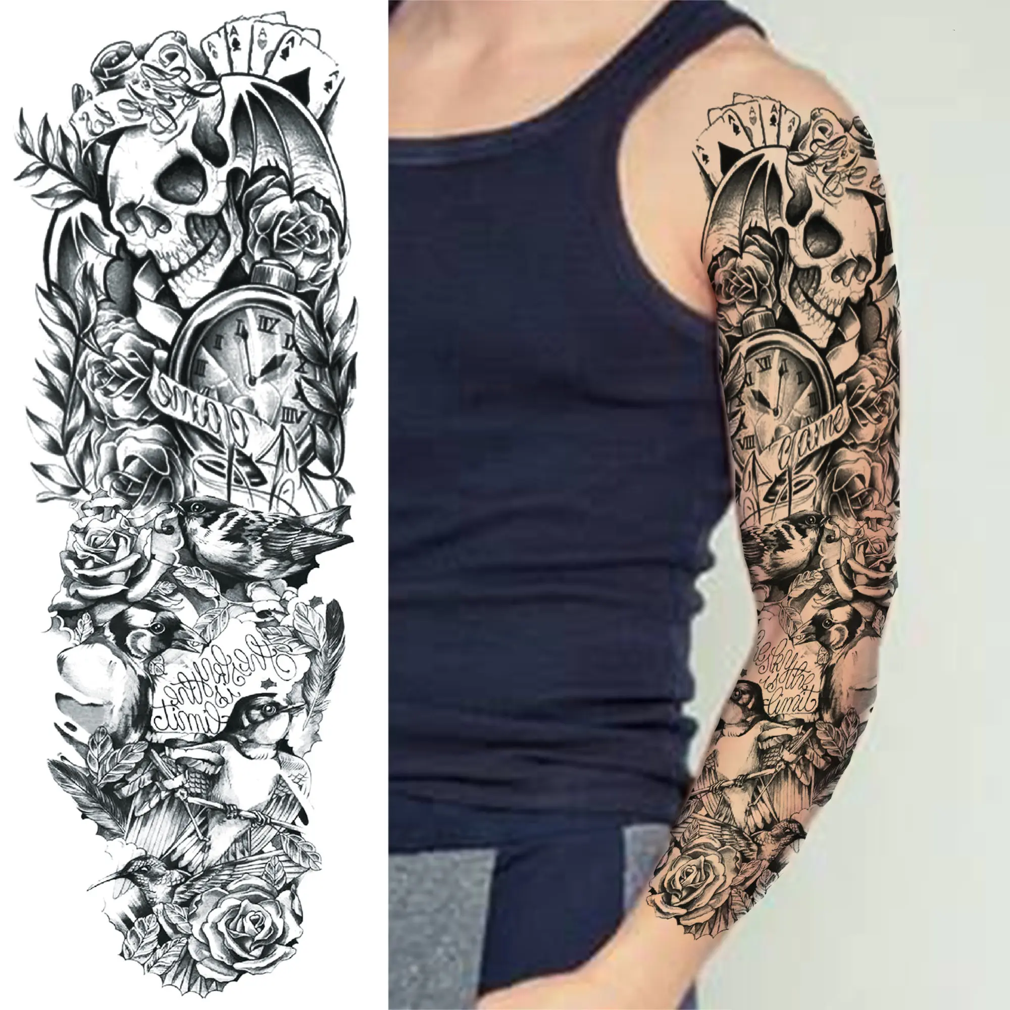 Временни татуировки Орел Wolf На ръкав за мъже И жени, Самурайски Компас, на Очите, на Черепа, Лъв, фалшиви татуировки, татуировка на цялата ръка, много големи . ' - ' . 1