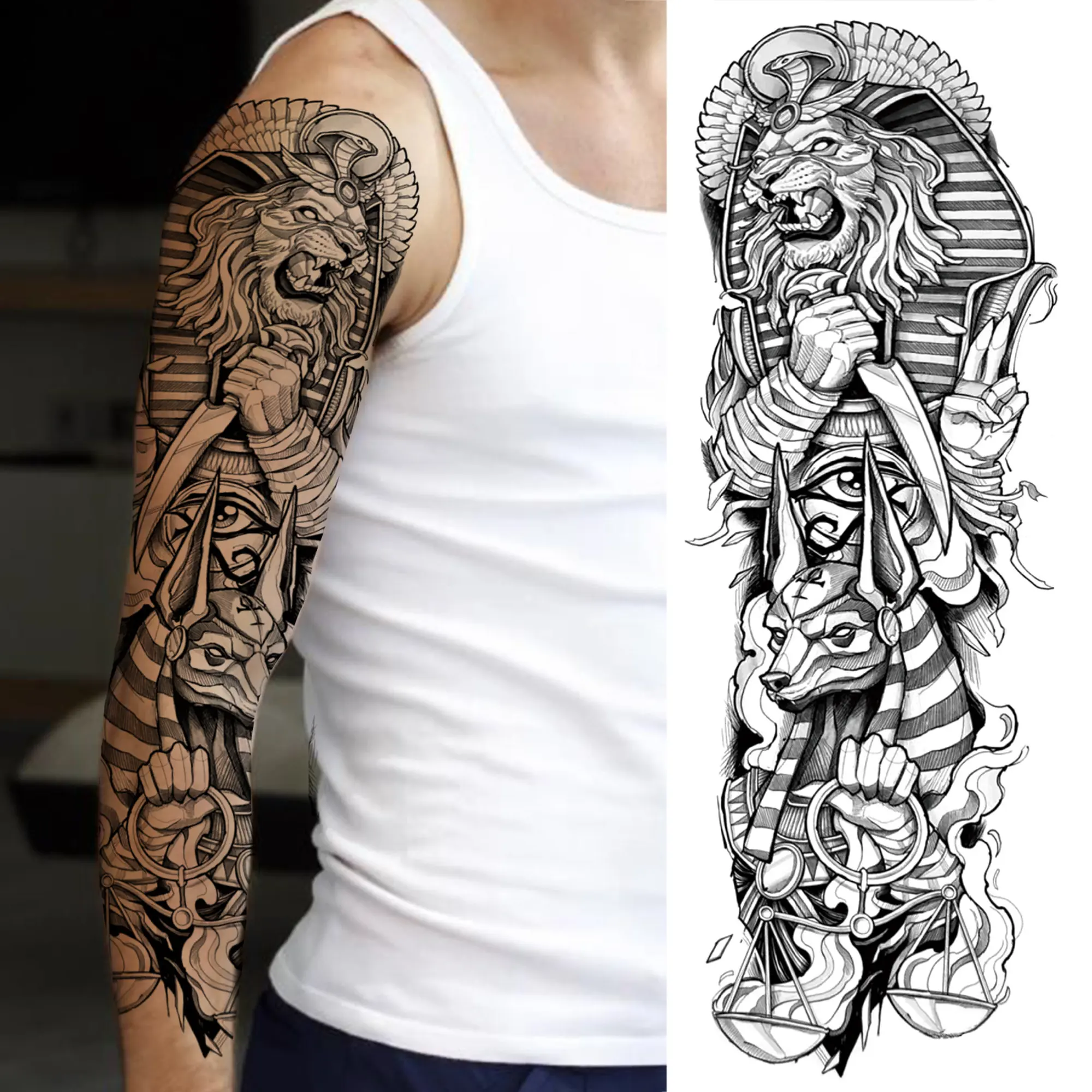 Временни татуировки Орел Wolf На ръкав за мъже И жени, Самурайски Компас, на Очите, на Черепа, Лъв, фалшиви татуировки, татуировка на цялата ръка, много големи . ' - ' . 3