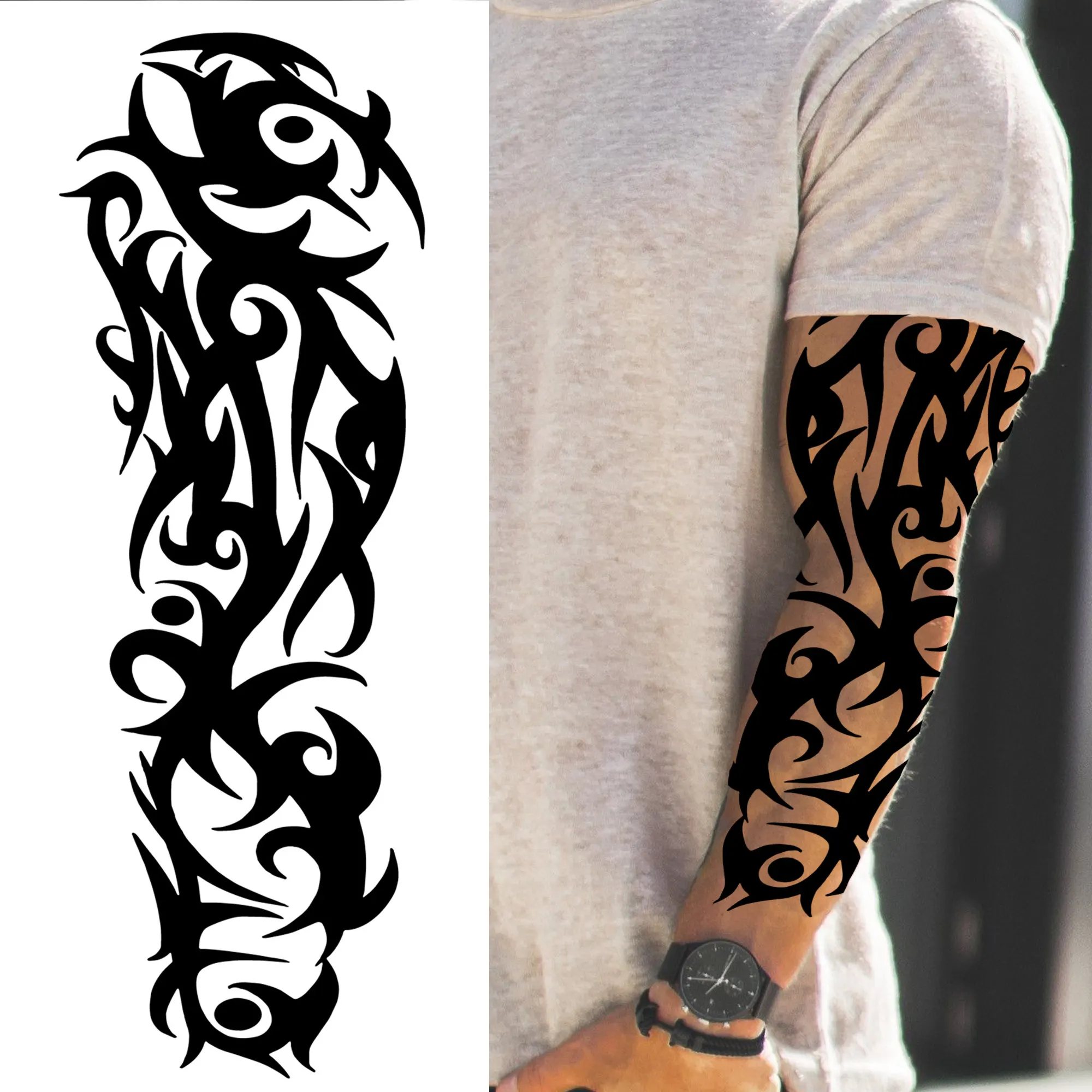 Временни татуировки Орел Wolf На ръкав за мъже И жени, Самурайски Компас, на Очите, на Черепа, Лъв, фалшиви татуировки, татуировка на цялата ръка, много големи . ' - ' . 4