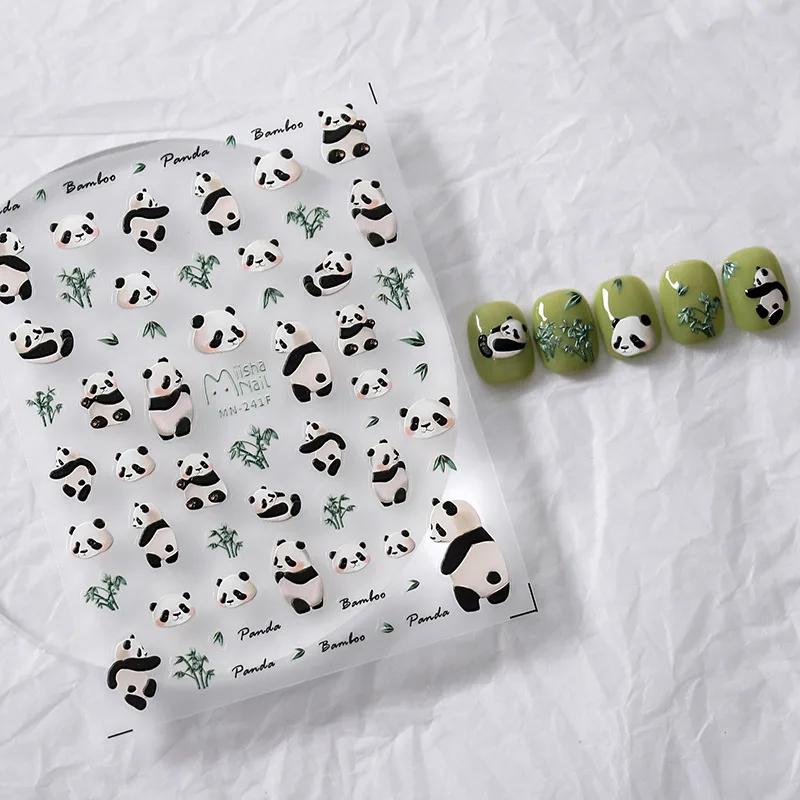 Китайски Прекрасна карикатура Панда Зелен Бамбук 5D Меки Релефи с релефни Самозалепващи Стикери за нокти Сладък Етикети за 3D маникюр, Жена . ' - ' . 0