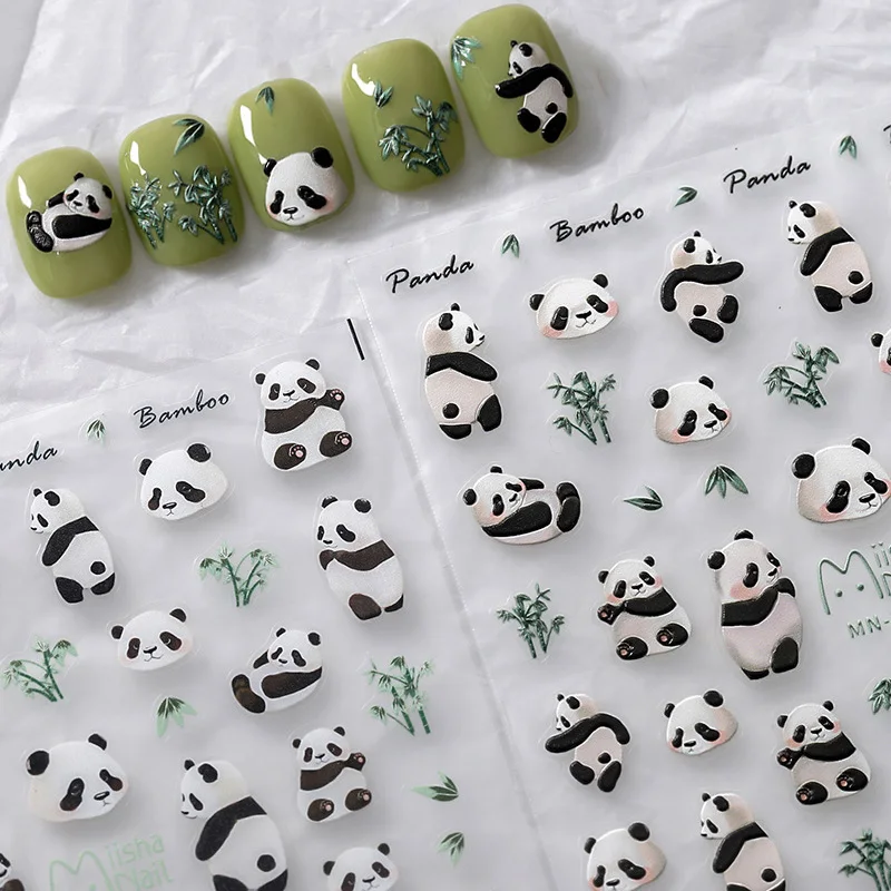 Китайски Прекрасна карикатура Панда Зелен Бамбук 5D Меки Релефи с релефни Самозалепващи Стикери за нокти Сладък Етикети за 3D маникюр, Жена . ' - ' . 2
