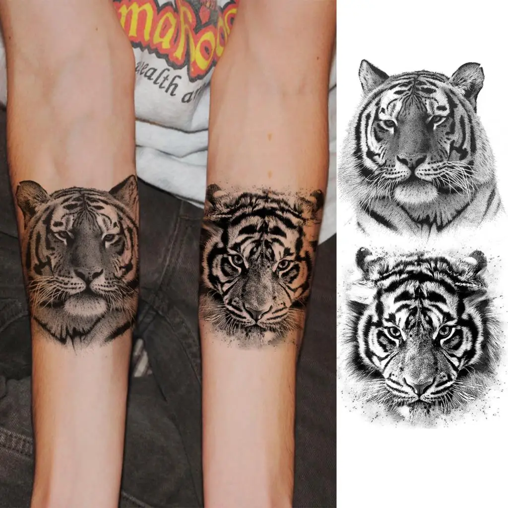 Временни татуировки с 3D Главата черен Тигър за жени, мъже, възрастни, Вълкът, Лъвът, Кръст, фалшива татуировка, стикер, модерен боди-арт, водоустойчив татуировки . ' - ' . 3
