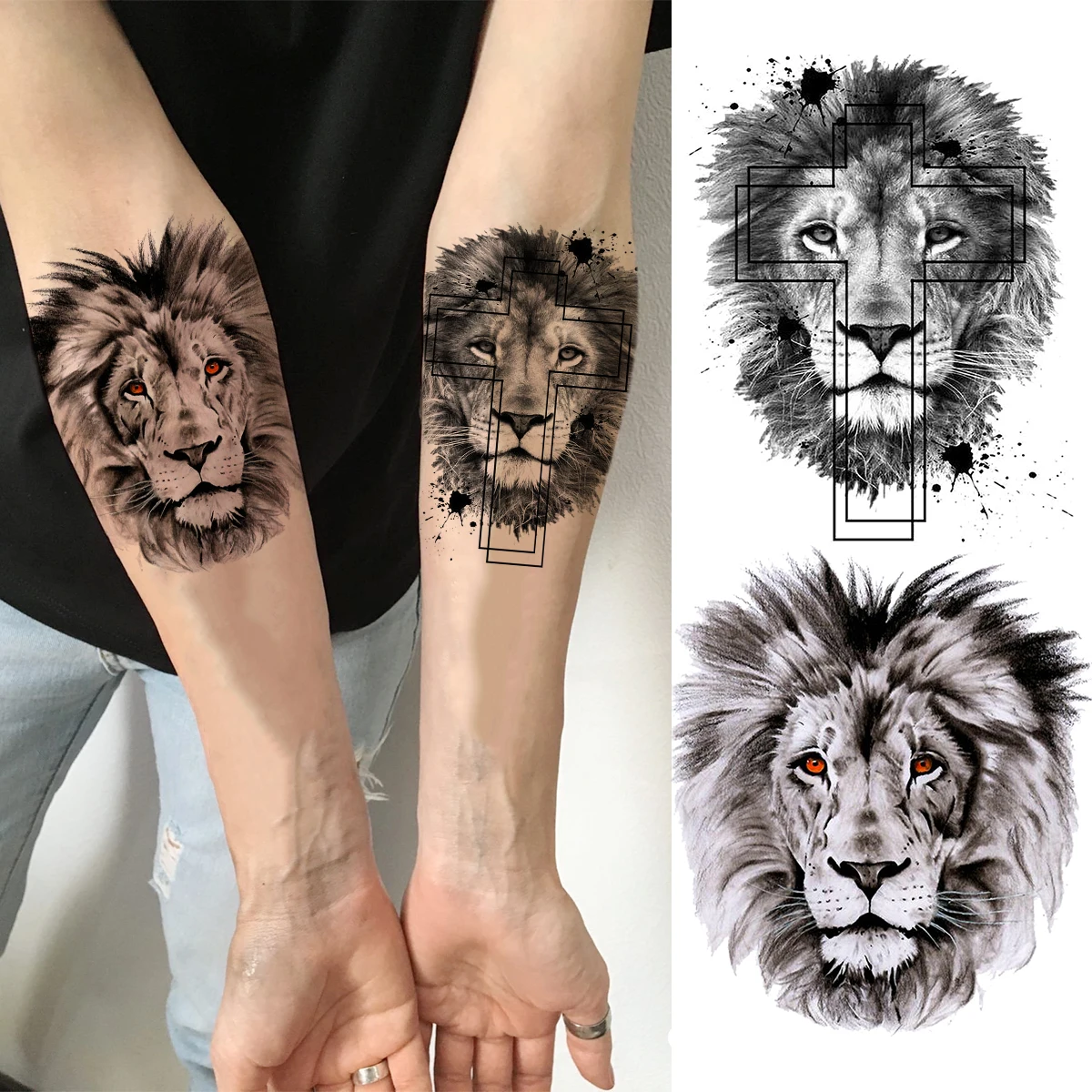 Временни татуировки с 3D Главата черен Тигър за жени, мъже, възрастни, Вълкът, Лъвът, Кръст, фалшива татуировка, стикер, модерен боди-арт, водоустойчив татуировки . ' - ' . 4