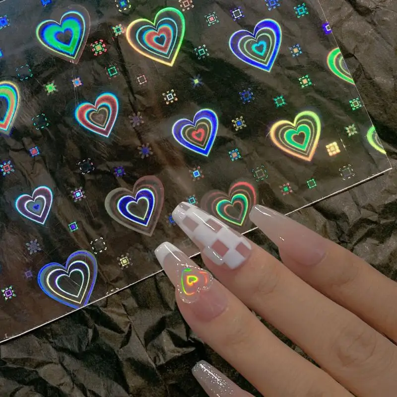 1 ~ 10ШТ Aurora Лазерна стикер за дизайн нокти с формата на сърце, супер брилянтен Звезден модел, стикер от стъклен фолио за нокти, стикер за маникюр, декорация на нокти . ' - ' . 1