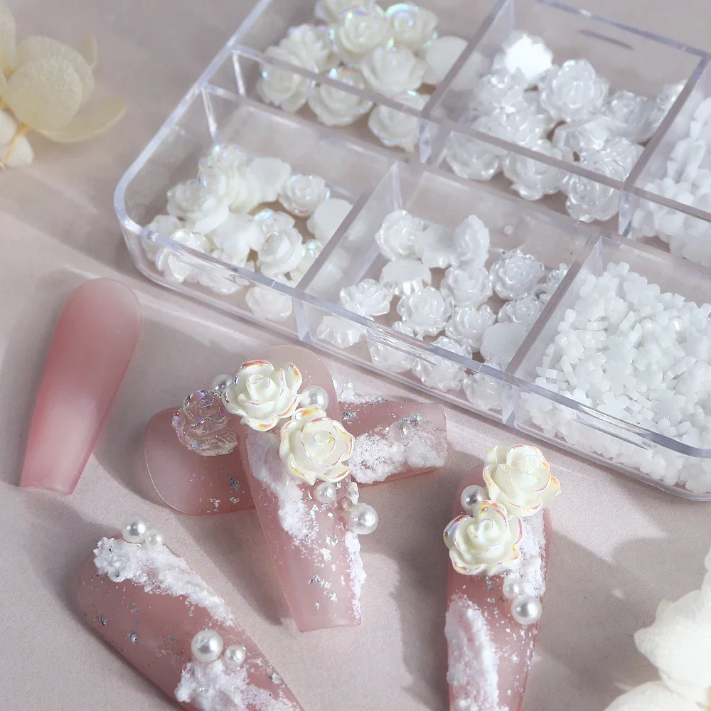 6 Нишки Бяла Роза на 3D Декорация за нокти Прозрачен Модел на Цветето Камелия, Детайли за Декорация на нокти, Декорации за маникюр, направи си САМ . ' - ' . 1