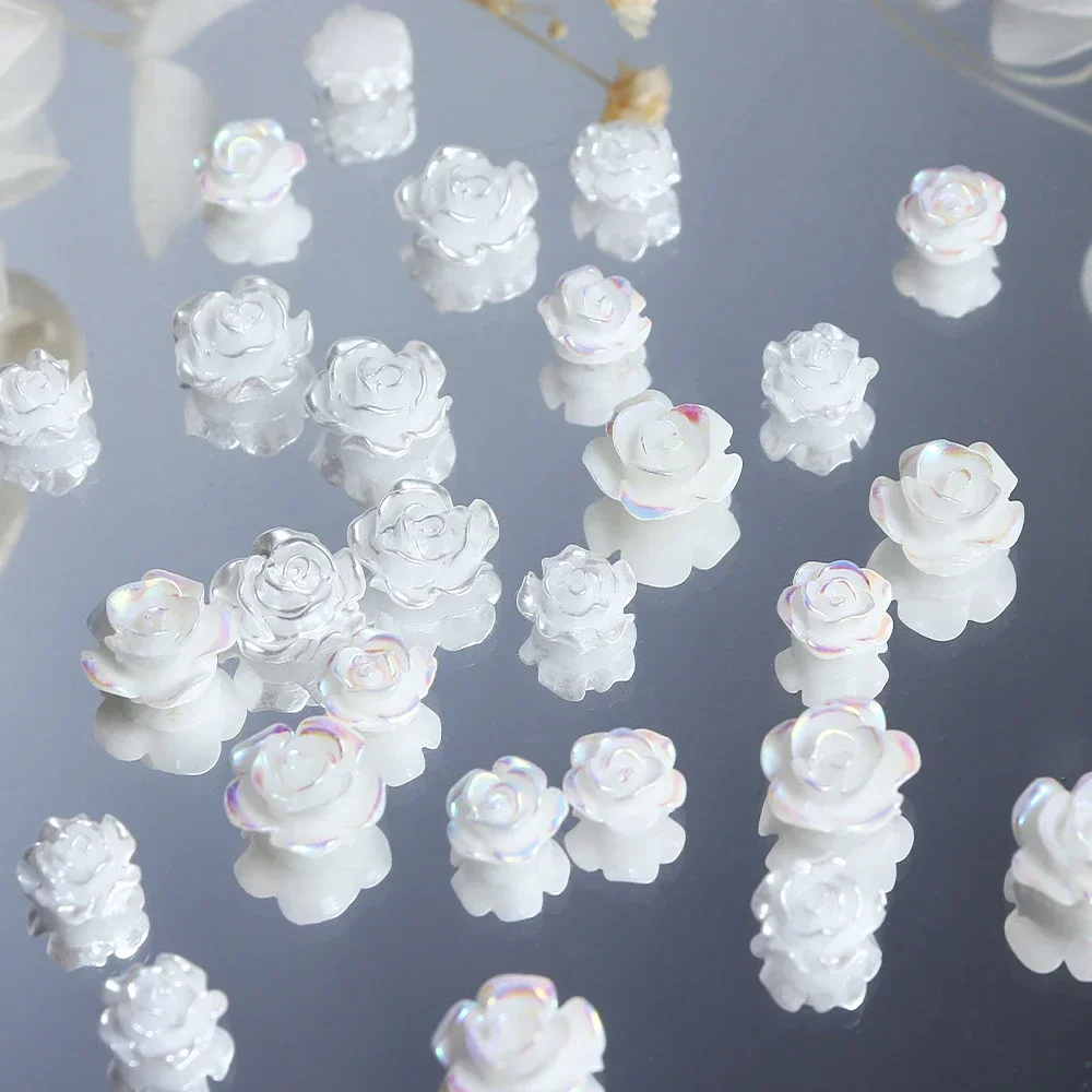 6 Нишки Бяла Роза на 3D Декорация за нокти Прозрачен Модел на Цветето Камелия, Детайли за Декорация на нокти, Декорации за маникюр, направи си САМ . ' - ' . 4