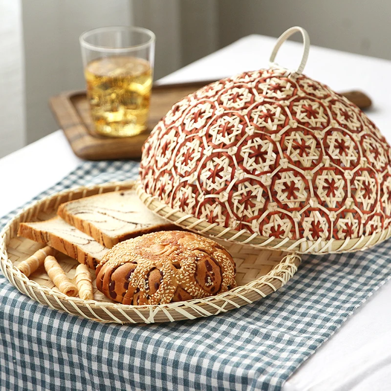 Бамбук кошница за плодове ръчна изработка, Плетени Кошница от ратан и слама, Хляб с капак, Кръгла чиния, Органайзер за съхранение на хляб в кухнята, Физическо здраве . ' - ' . 1