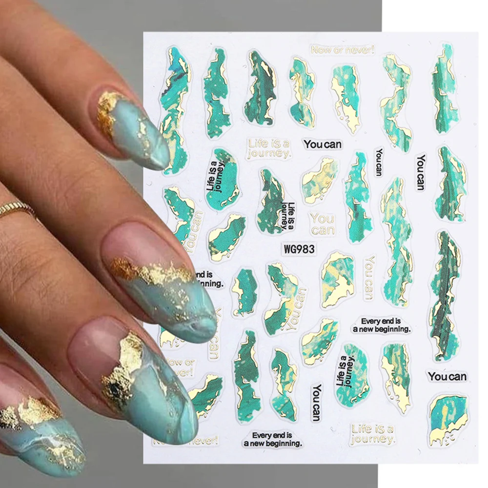 Нередовни стикери за нокти с позлатени релефни, Мраморни Геометрични линии, 3D Стикери за нокти с silver релефни, Пролетно-летния нийл-арт . ' - ' . 2
