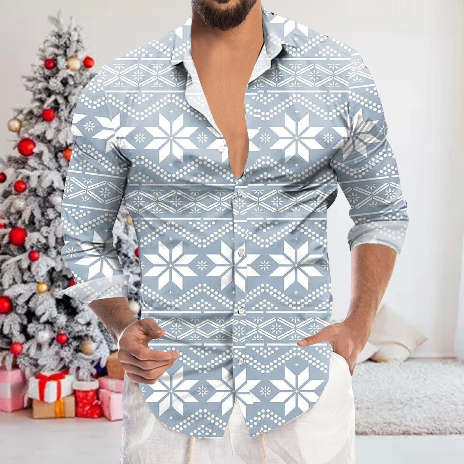 Мъжка риза с дълги ръкави и принтом на яката, младежка мода, ретро яка-часова рецепция, плажни дрехи, с 3D дигитален печат, широки дрехи . ' - ' . 0