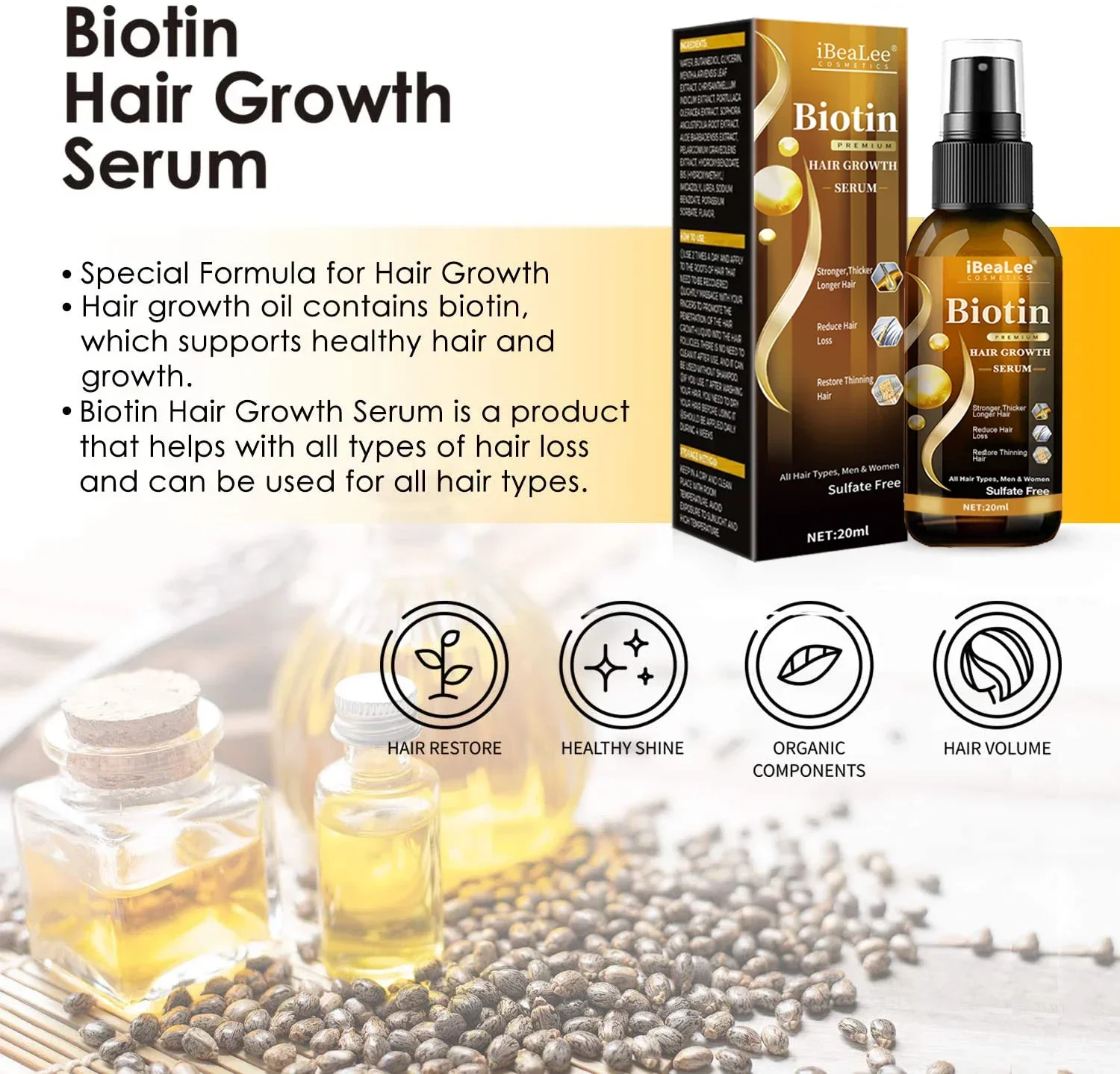 Средства за растежа на косата Биотиновый спрей срещу загуба на коса, грижа за кожата на главата, грижа за бърз растеж, етерични масла за мъже и жени, грижа за косата . ' - ' . 4