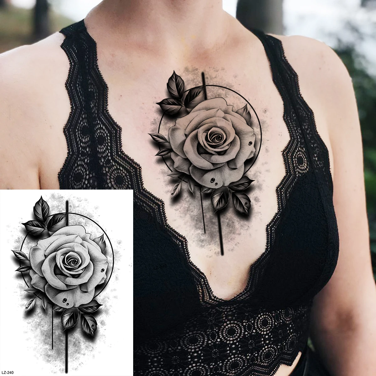 Временни татуировки с цветя на Черна роза и Божур За жени и момичета, Реалистичен Череп, стикер с фалшива татуировка на роза с къна, Секси татуировки на ръцете, бедрата . ' - ' . 1