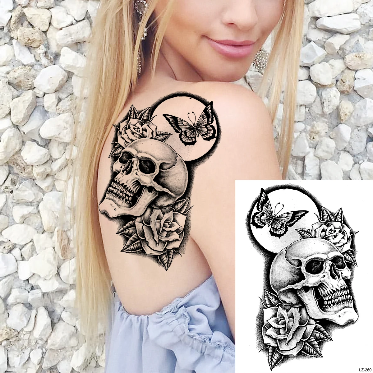 Временни татуировки с цветя на Черна роза и Божур За жени и момичета, Реалистичен Череп, стикер с фалшива татуировка на роза с къна, Секси татуировки на ръцете, бедрата . ' - ' . 4