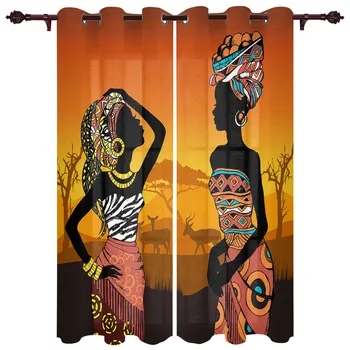 Етнически стил Африка женски Черен народен костюм Външната завеса Градински завеси за тераса Спалня Хол Кухня Завеса за баня