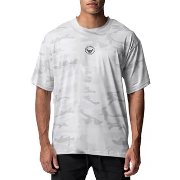 Лятна Камуфляжная Дишаща Мъжки Тренировочная бързосъхнеща тениска за бягане FITNESS SHARK С къс ръкав