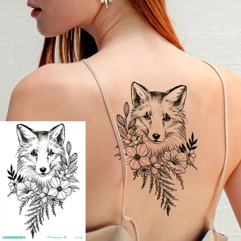 Етикети за еднократна употреба с татуировка във формата на пеперуда и цвете Водоустойчив фалшива татуировка за жени и мъже на задната страна на ръката Елегантни татуировка във формата на вълк, Боди арт