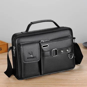 Мъжка чанта през рамо, бизнес чанти, ежедневни лаптоп, ретро офис мъжки чанти-месинджър с горната дръжка