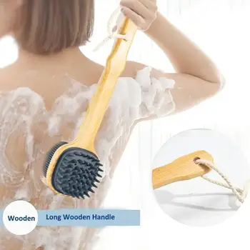 Силиконова четка-Скрубер за гърба, четка за къпане с дълга дървена дръжка, средство за масаж на тялото, Отшелушивающее суха кожа, Инструмент за почистване