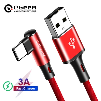 QGEEM USB Type C Кабел За Samsung Note 8 S8 Xiaomi Mi 90 Градуса Кабел За Мобилен Телефон Type C Кабел За Бързо Зареждане C USB Кабел За Зарядно Устройство