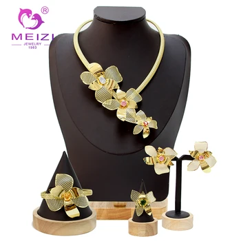 MEIZI jewelry най-Новият Дубай висок Клас Позлатен Бижутериен Комплект Гривна, Обеци, Пръстен Бижута Комплект Празничен Подарък