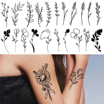 Водоустойчив временна татуировка, 3D Акварел, реалистична татуировка във формата на цвете, Лавандула, маргаритки, За жени, мъже, деца, Фалшива татуировка на глезените