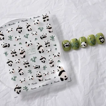 Китайски Прекрасна карикатура Панда Зелен Бамбук 5D Меки Релефи с релефни Самозалепващи Стикери за нокти Сладък Етикети за 3D маникюр, Жена
