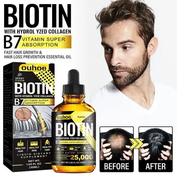 Етерично масло за коса с биотин Етерично масло за Изглаждане на косата, Укрепва космените фоликули Копър витамин В7 За грижа за косата