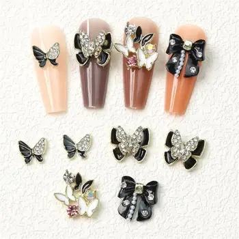 Аксесоари за нокти, бижута от сплав, пеперуда, Пълен с дизайн на ноктите, е черно-бяла декорация