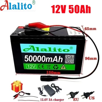 Литиева батерия 12V 50Ah 18650 за слънчеви панели, вграден в батерията, за да электромобиля BMS с висок ток, 30A + зарядно устройство 12,6 В