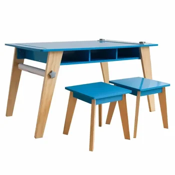 Маса и столче за декоративно-приложно изкуство - синьо/натурален