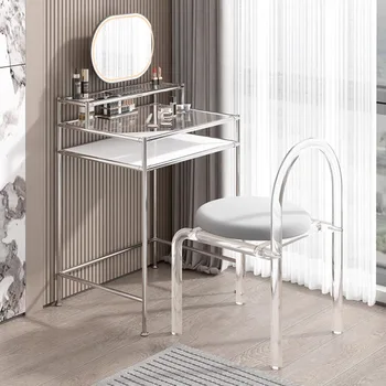 Индивидуален лесен тоалетка в луксозен стил, офис-маса за един човек от неръждаема стомана, lcd дисплей за грим ins glass ra
