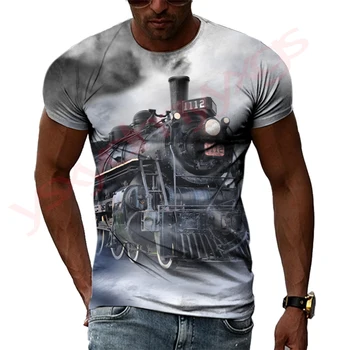 Лятна мъжка тениска Steam Train с быстросохнущим 3D-принтом в стил хип-хоп, индивидуален деколте, къс ръкав, модни дрехи