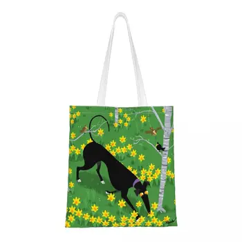 Холщовая чанта Daffodil Hound, женствена чанта за пазаруване, эстетичная холщовая чанта Greyhound Whippet Lurcher Куче с голям капацитет
