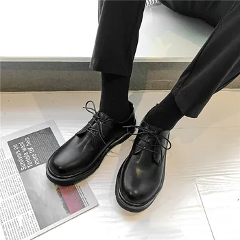 Кожени Мъжки обувки Годишният Британски ежедневни обувки от дишаща черна кожа в корейски стил, Бизнес официалната дрехи, които Ins ръст