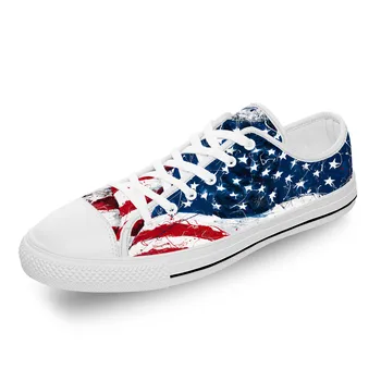 САЩ, Звездите на американското знаме, Патриотическая Лек плат с 3D принтом, Модни парусиновая обувки с ниски берцем, Мъжки, Дамски Ежедневни дишащи обувки