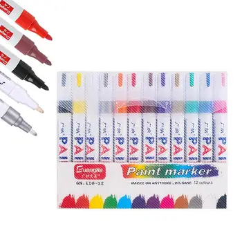 12 Цвята Цветни перманентен маркер за бяла боя Водоустойчив за каменни маркери на протектора на гумите Гумена Тъкан Маркерная дръжка