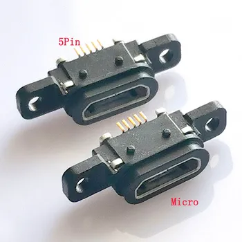 2 елемента 5ШТ Micro USB 5pin Конектор за зареждане, докинг порт 5 ПЕНСА IP67, Водоустойчива жак-изход с отвор за винта