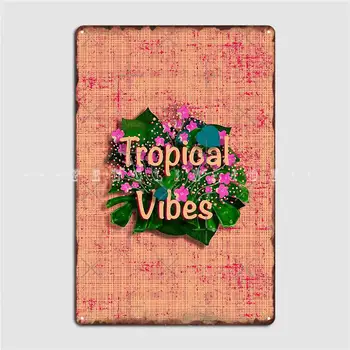 Тропически вибрации В стил цветя и листа, 2 метални знак, стенни печат в кухнята, боядисани стени, тенекеджия плакати
