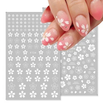 3D Стикери за нокти, стикери с лепило под формата на бели, цветни венчелистчета, стикери за декорация на нокти, Съвети за дизайн на етикети