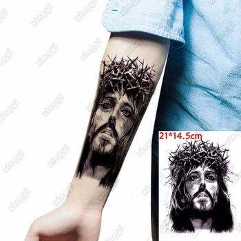 Водоустойчив временна татуировка, стикер с изображение на Исус, Перо Вълк, флаш татуировки, Дамски Короната на Воин, боди арт, ръка, фалшива татуировка на мъжете