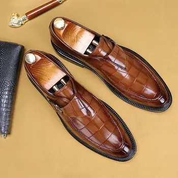 Размер 38-44, Класически Мъжки Модел Обувки с Каишка-Монах и катарама от Крокодилска Кожа Ръчно изработени, Луксозни Вечерни Обувки с перфорации тип 
