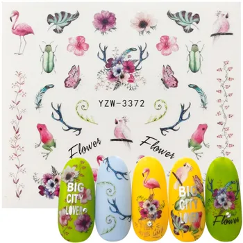 32 Дизайн на избор, Стикер за лак за нокти, цветя-папагали, Листа, насекоми, водни етикети, Маникюр, татуировки, украса за нокти