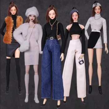 Комплект дрехи/ пуловер с дълъг ръкав, панталони, палта, чанта, колие, обувки/ аксесоари за кукли 30 см xinyi Fr ST blythe кукли барби кукла