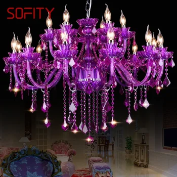 SOFITY Европейската Кристален Подвесная лампа Лилава Свещ Художествена Хол Ресторант Спалня Net KTV Магазин за дрехи Chandeli