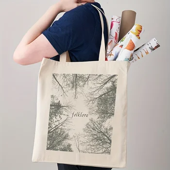 Холщовая пазарска чанта с растително модел, преносим чанта през рамо с фольклорным принтом, модни голяма чанта-тоут за ежедневието на Тейлър Merch