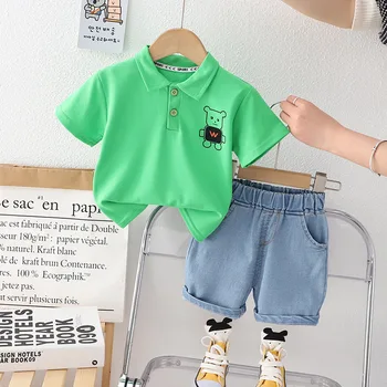 Детски летен костюм, дрехи за малките момчета, луксозни дизайнерски тениски и къси панталони с къси ръкави в корейски стил с герои от анимационни филми, детски и спортен костюм
