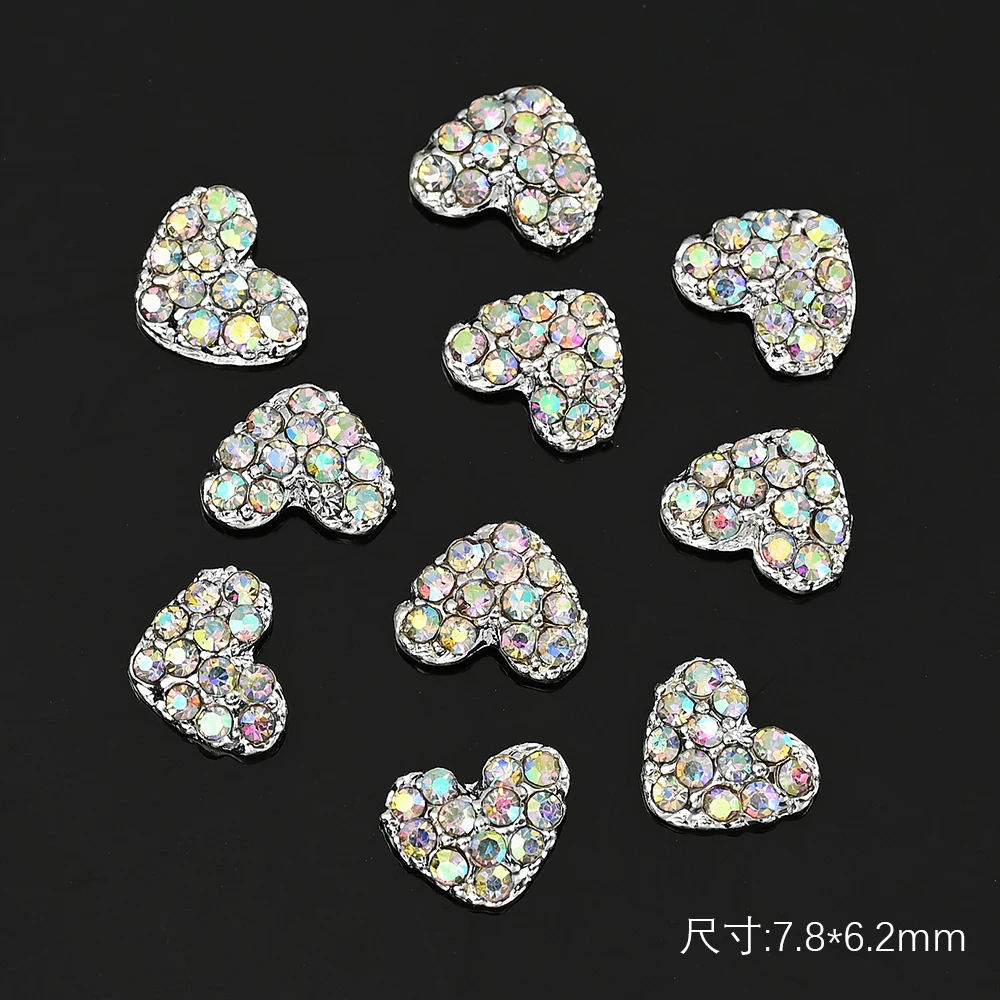 10шт Чар за дизайн на ноктите с пайети във формата на сърце, 10 мм, Плоски кристали, бижута от планински кристал, Злато / сребро, 3D Аксесоар за нокти с диаманти във формата на сърце . ' - ' . 3